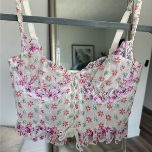 For Love and Lemons Floral Lace Trim Crop Top Worn Once